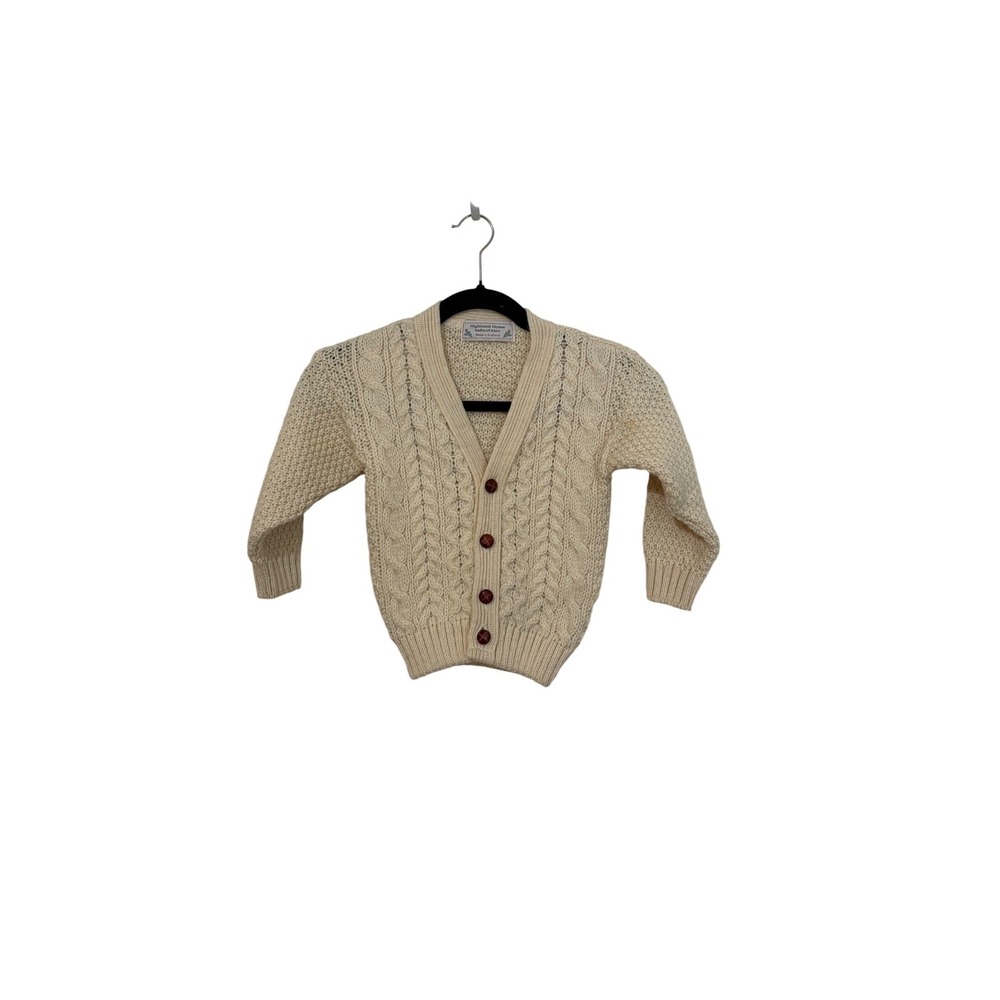 Highland Home Wool Cardigan Sweater Scotland Cream Cable Knit Size 2-3T